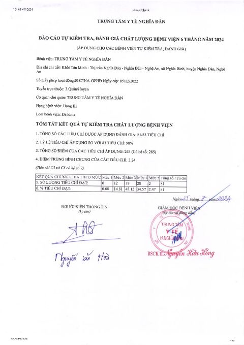 BÁO CÁO TỰ ĐÁNH GIÁ CHẤT LƯỢNG BỆNH VIỆN 6 THÁNG ĐẦU NĂM 2024