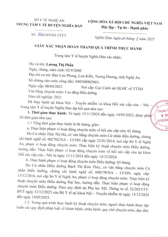 GIẤY XÁC NHẬN HOÀN THÀNH QUÁ TRÌNH THỰC HÀNH