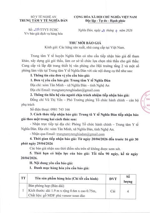 THƯ MỜI BÁO GIÁ