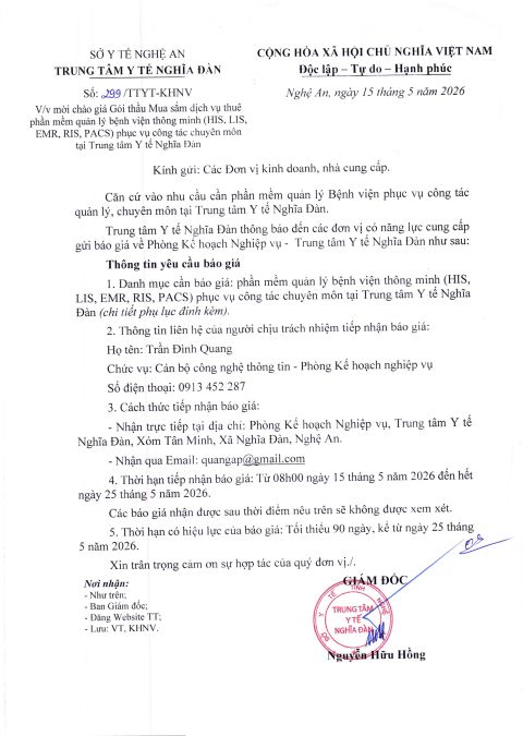 Chào giá Gói thầu Mua sắm dịch vụ thuê phần mềm quản lý bệnh viện thông minh