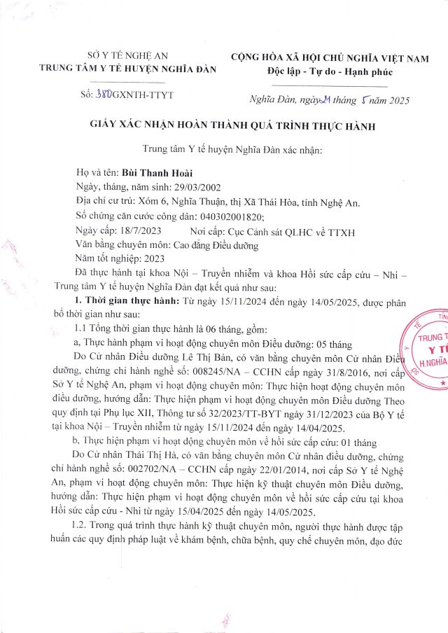 GIẤY XÁC NHẬN HOÀN THÀNH QUÁ TRÌNH THỰC HÀNH