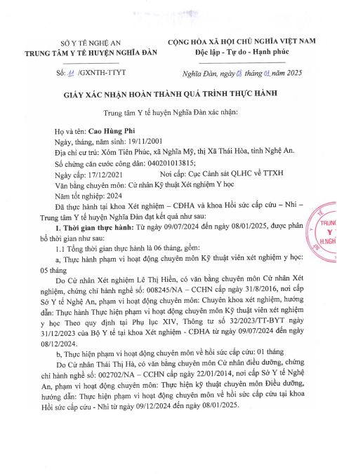 HOÀN THÀNH QUÁ TRÌNH THỰC HÀNH