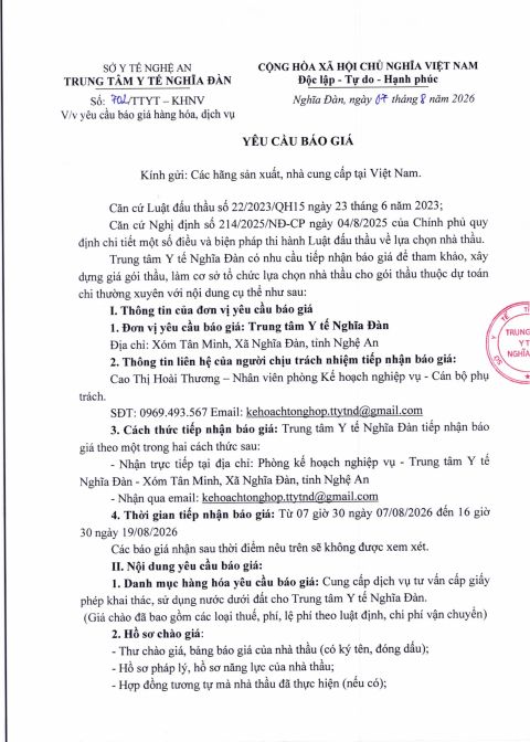 YÊU CẦU BÁO GIÁ