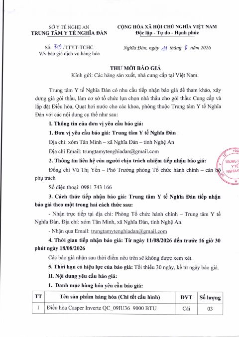 THƯ MỜI BÁO GIÁ