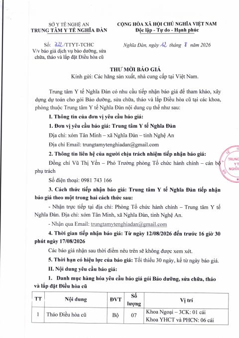 THƯ MỜI BÁO GIÁ