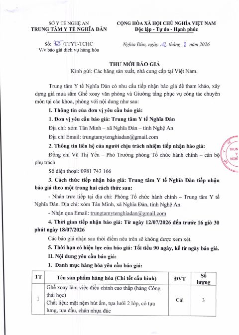 THƯ MỜI BÁO GIÁ