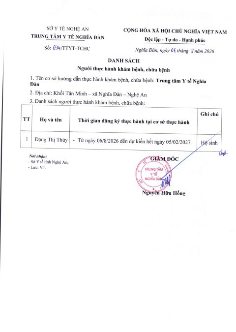 DANH SÁCH NGƯỜI THỰC HÀNH KHÁM BỆNH, CHỮA BỆNH ĐẶNG THỊ THUỶ